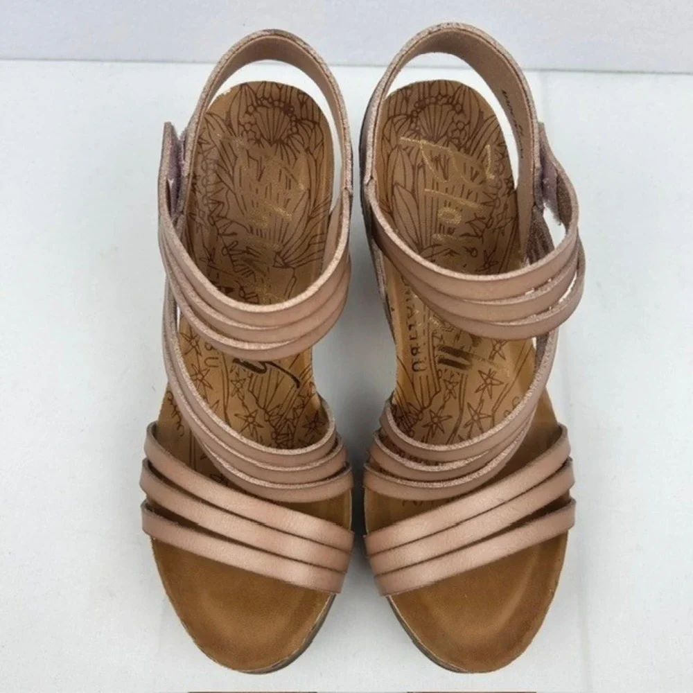 Blowfish Malibu Womens Tan Multi Strap Cork Wedge Sandals Ankle Strap Size 6.5